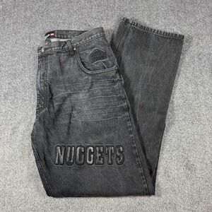 Vintage UNK‎ NBA Denver Nuggets Jeans Men's 38 Black Denim Baggy Hip Hop Pants
